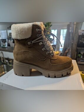 Corkys Brown Faux-Suede Lace-Up Shearling Cuff Boot